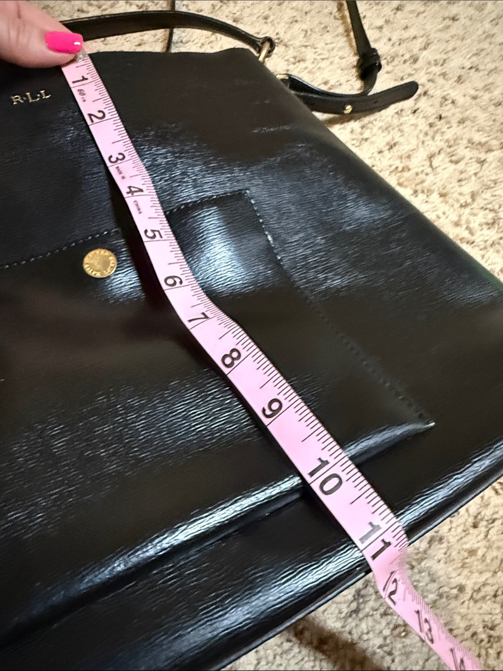 Polo by Ralph Lauren Black Leather Shoulder Bag with Front Snap Pocket - Picture 7 of 10